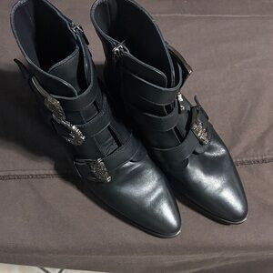Pedro Anton Black Ankle Boots with Silver Buckles
